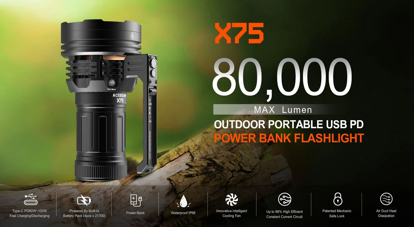 X75 Brightest Power Bank Flashlight